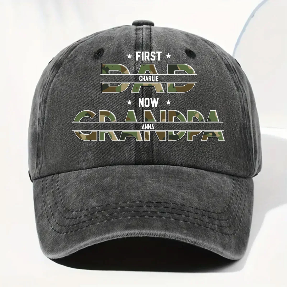 Best Papa Ever - Personalized Custom Vintage Washed Denim Cap - Image 7