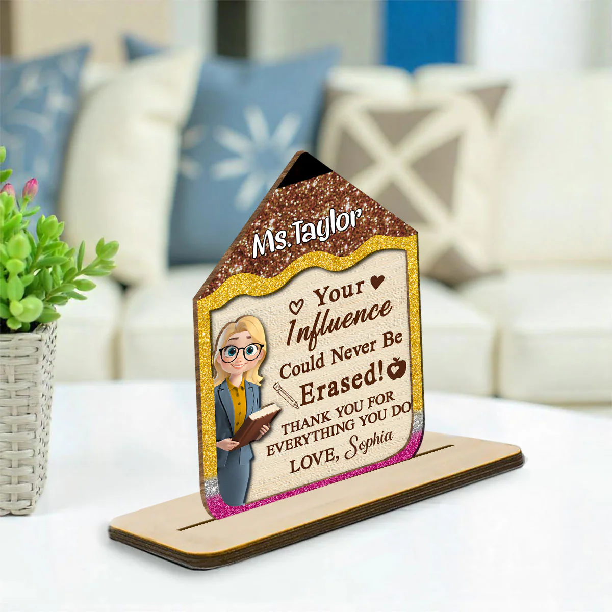 Best Teacher Ever - Personalized Custom 2-Layer Wood Plaque With Flat Base - Image 3