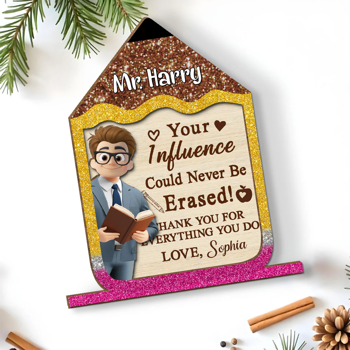 Best Teacher Ever - Personalized Custom 2-Layer Wood Plaque With Flat Base - Image 5