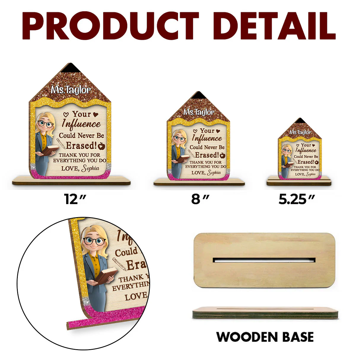 Best Teacher Ever - Personalized Custom 2-Layer Wood Plaque With Flat Base - Image 7