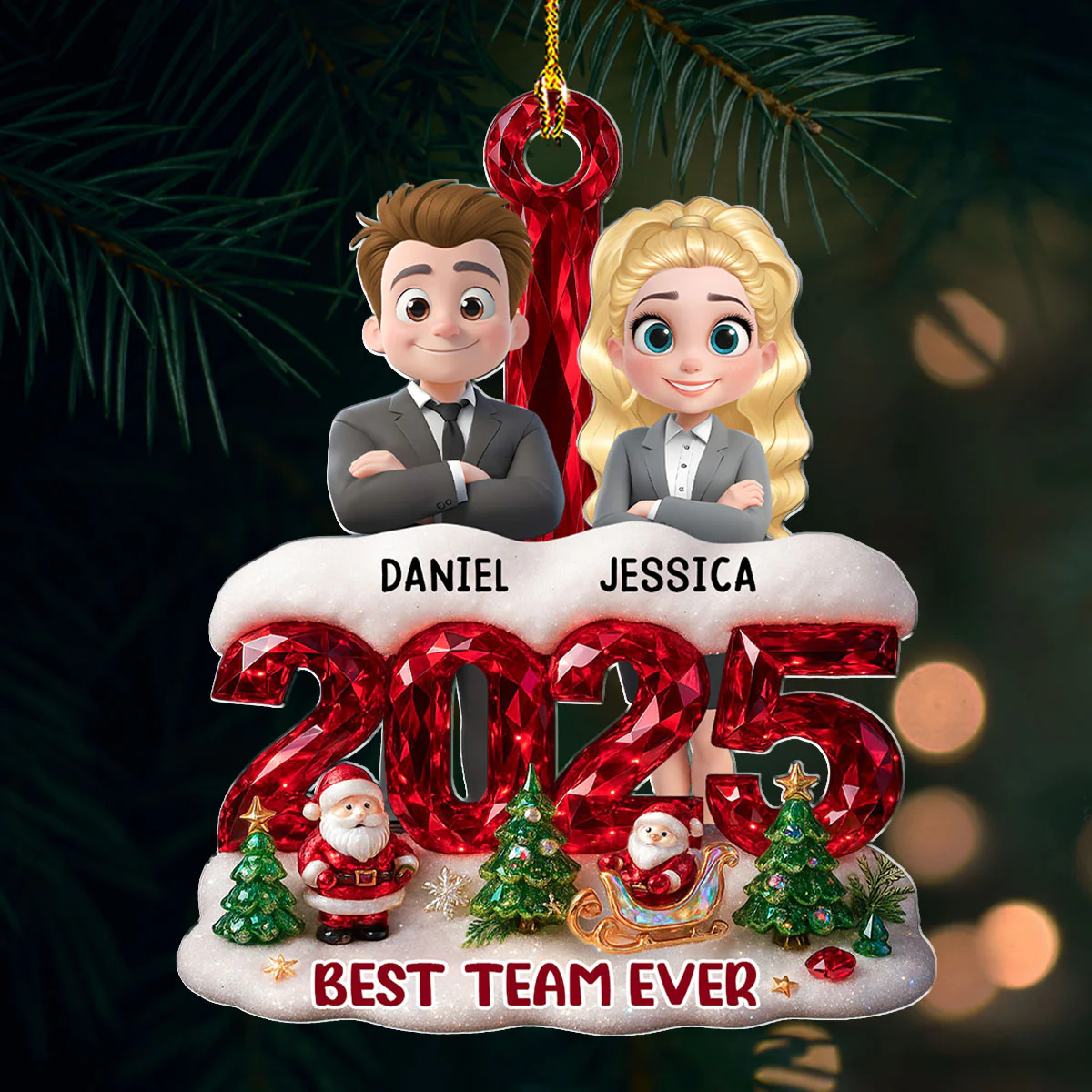Best Team Work Besties - Personalized Custom Acrylic Ornament - Image 2