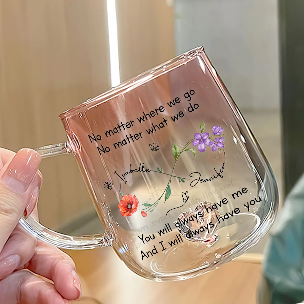 Bestie Always Beside You - Personalized Custom Pink Gradient Glass Mug - Image 2
