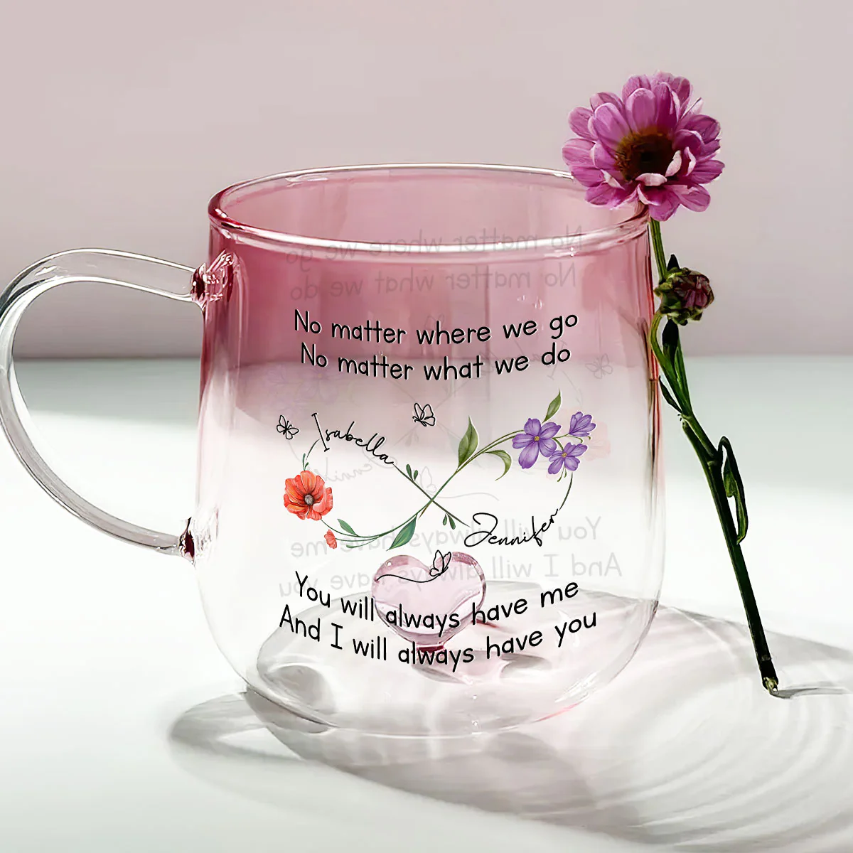 Bestie Always Beside You - Personalized Custom Pink Gradient Glass Mug - Image 3