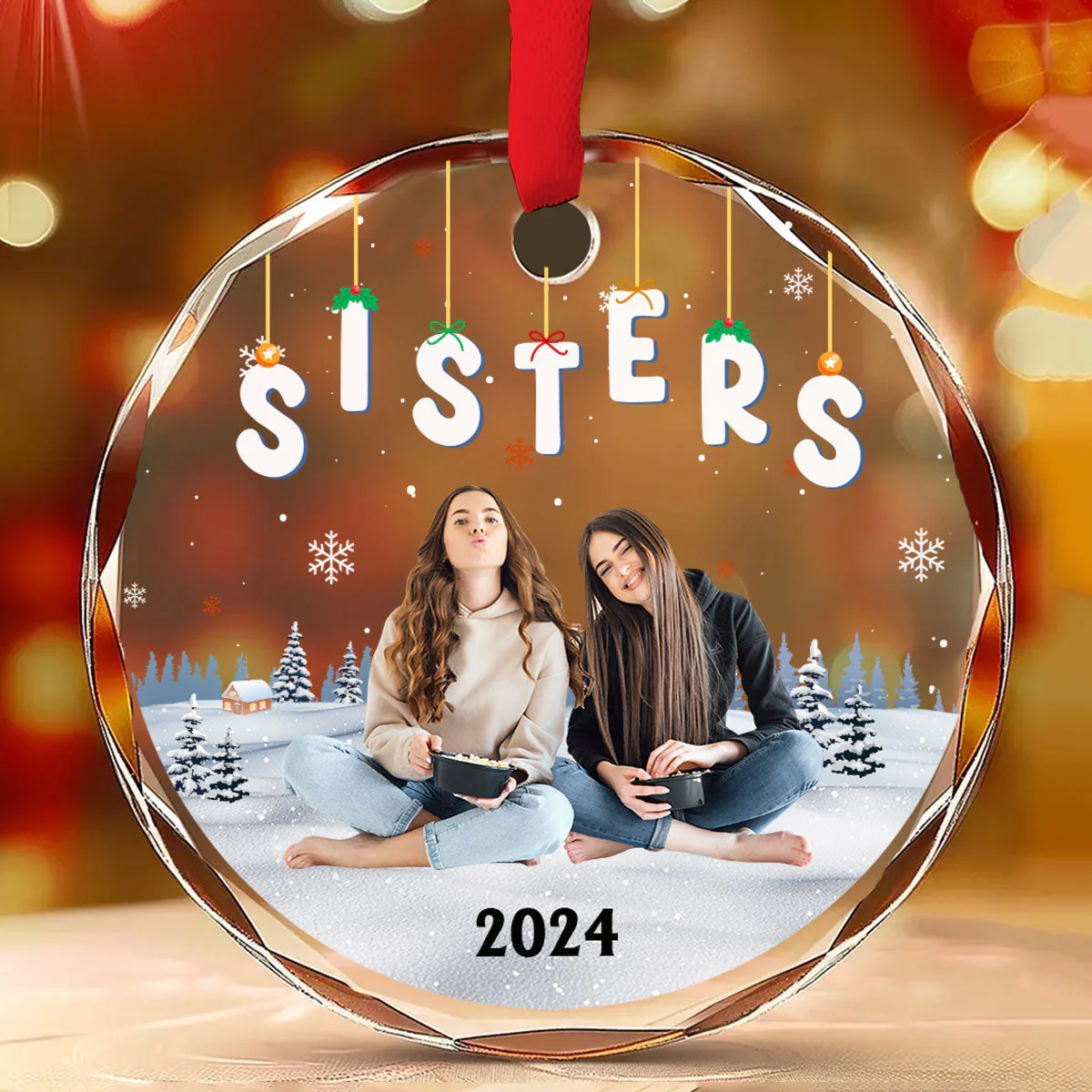 Bestie Christmas Together - Personalized Custom Glass Ornament - Image 2