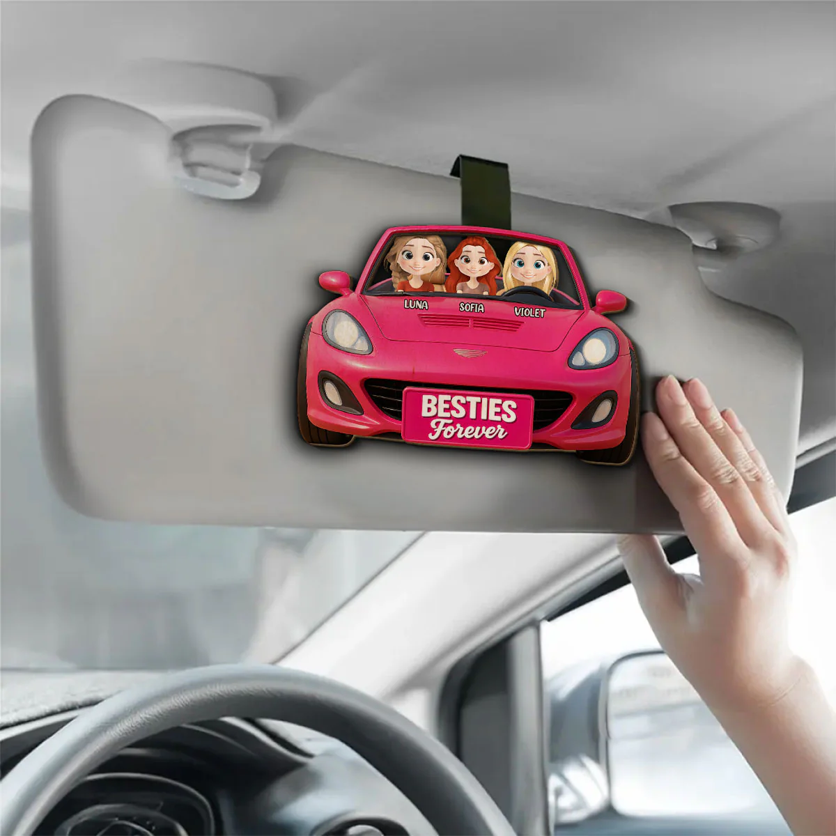 Bestie Drive Together - Personalized Custom Car Visor Clip - Image 4