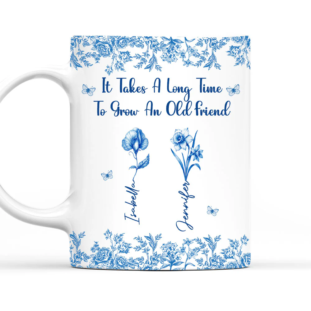 Bestie Flowers Toile De Jouy Style - Personalized Custom Coffee Mug
