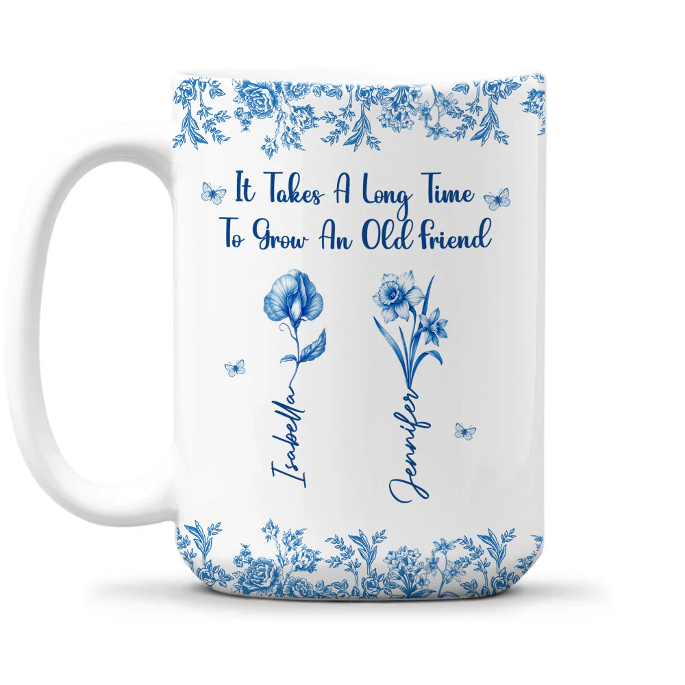 Bestie Flowers Toile De Jouy Style - Personalized Custom Coffee Mug - Image 8