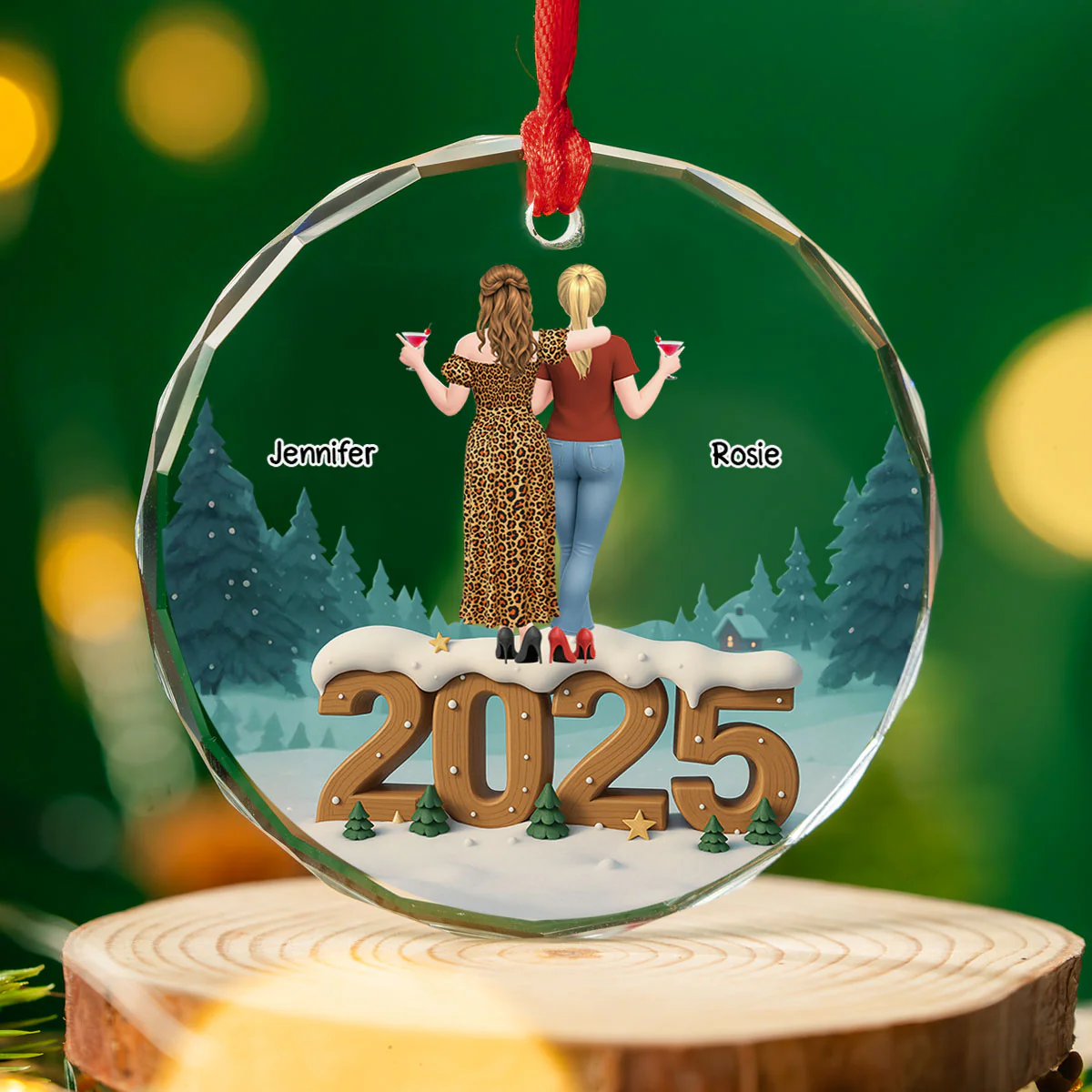 Bestie Forever Onwards - Personalized Custom 3D Effect Glass Ornament - Image 2
