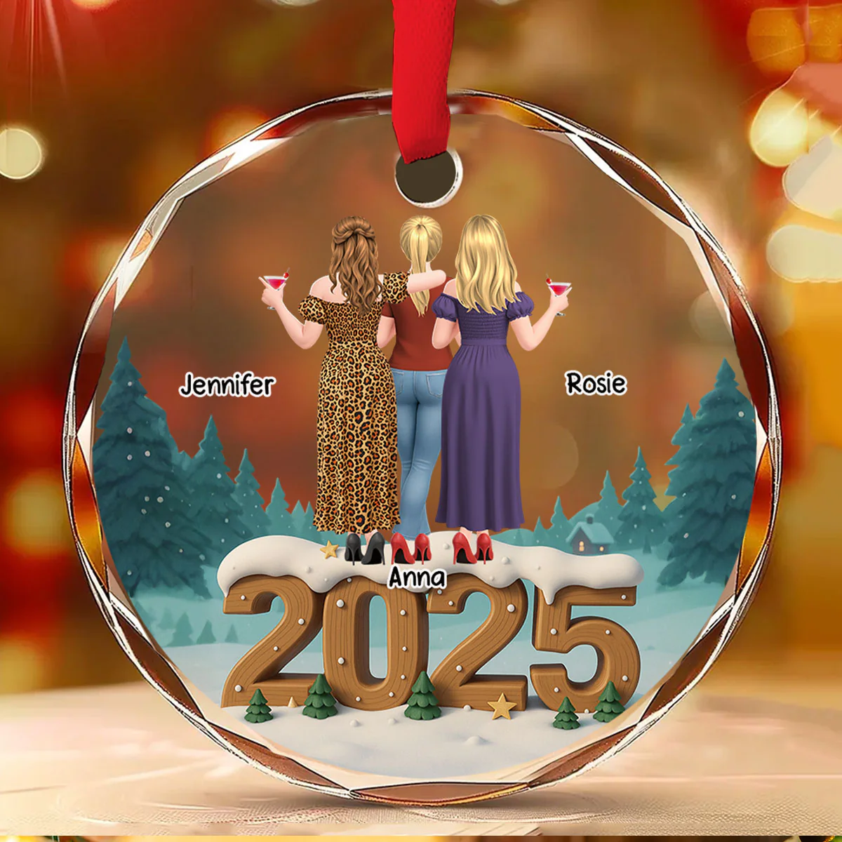 Bestie Forever Onwards - Personalized Custom 3D Effect Glass Ornament - Image 3