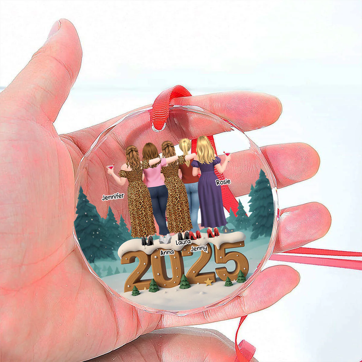Bestie Forever Onwards - Personalized Custom 3D Effect Glass Ornament - Image 5