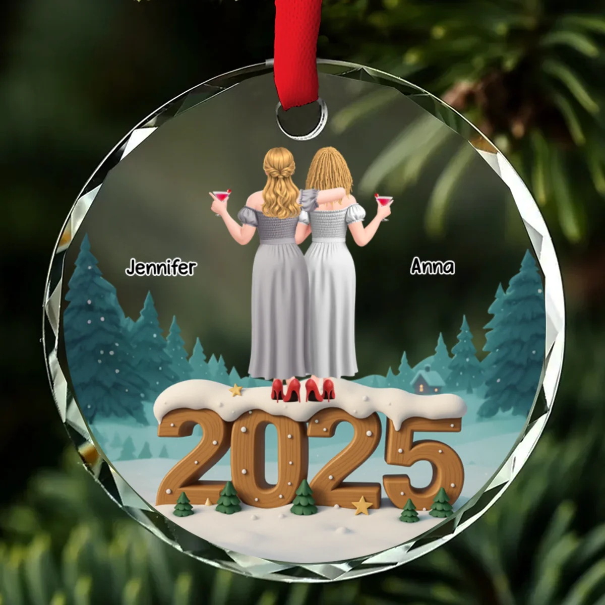 Bestie Forever Onwards - Personalized Custom 3D Effect Glass Ornament - Image 6