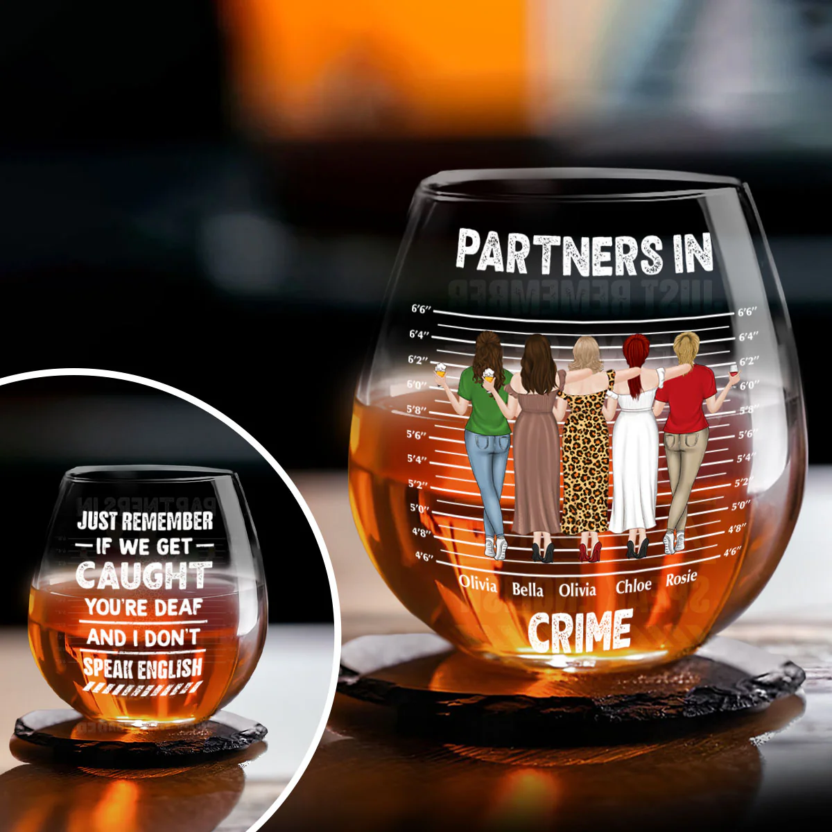 Bestie If We Get Caught Partners In Crime - Personalized Custom Wine Glass - Image 4