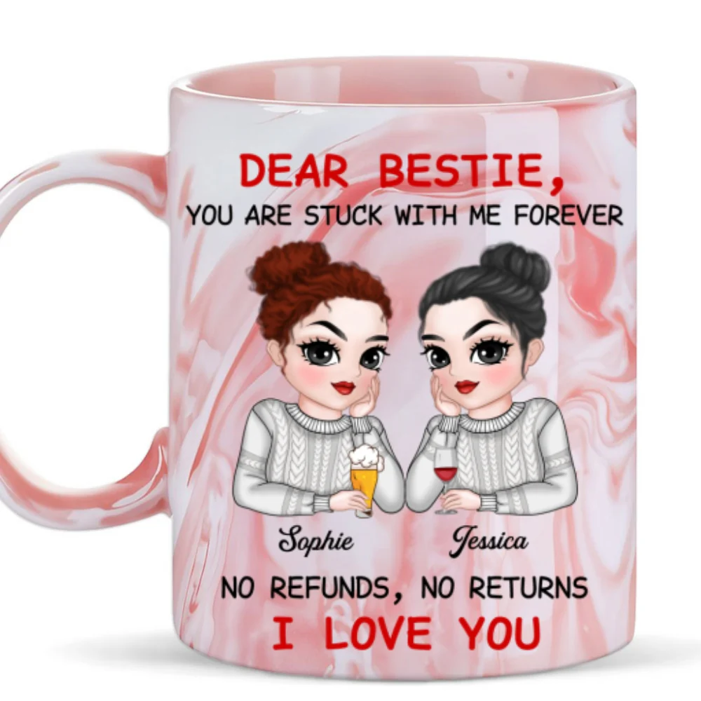 Bestie No Need To Refund - Personalized Custom Pink Marble Mug - Image 6