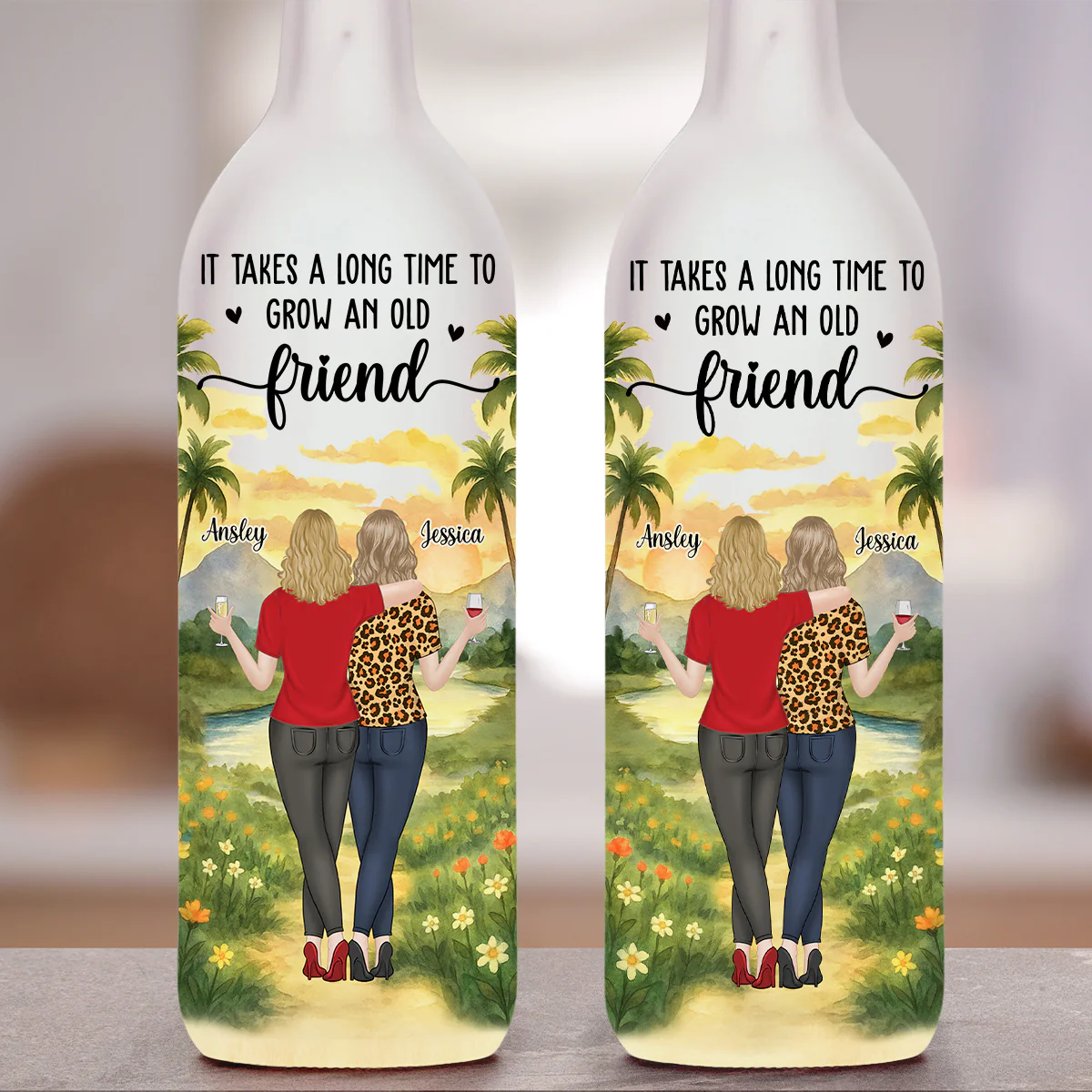 Bestie Old Friends Take Time To Grow - Personalized Custom Bottle Lamp - Image 2