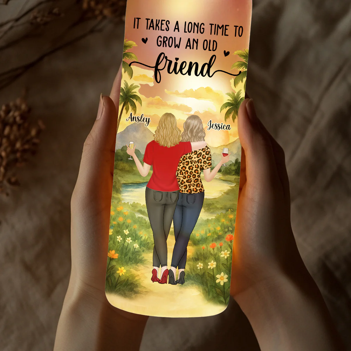 Bestie Old Friends Take Time To Grow - Personalized Custom Bottle Lamp - Image 3