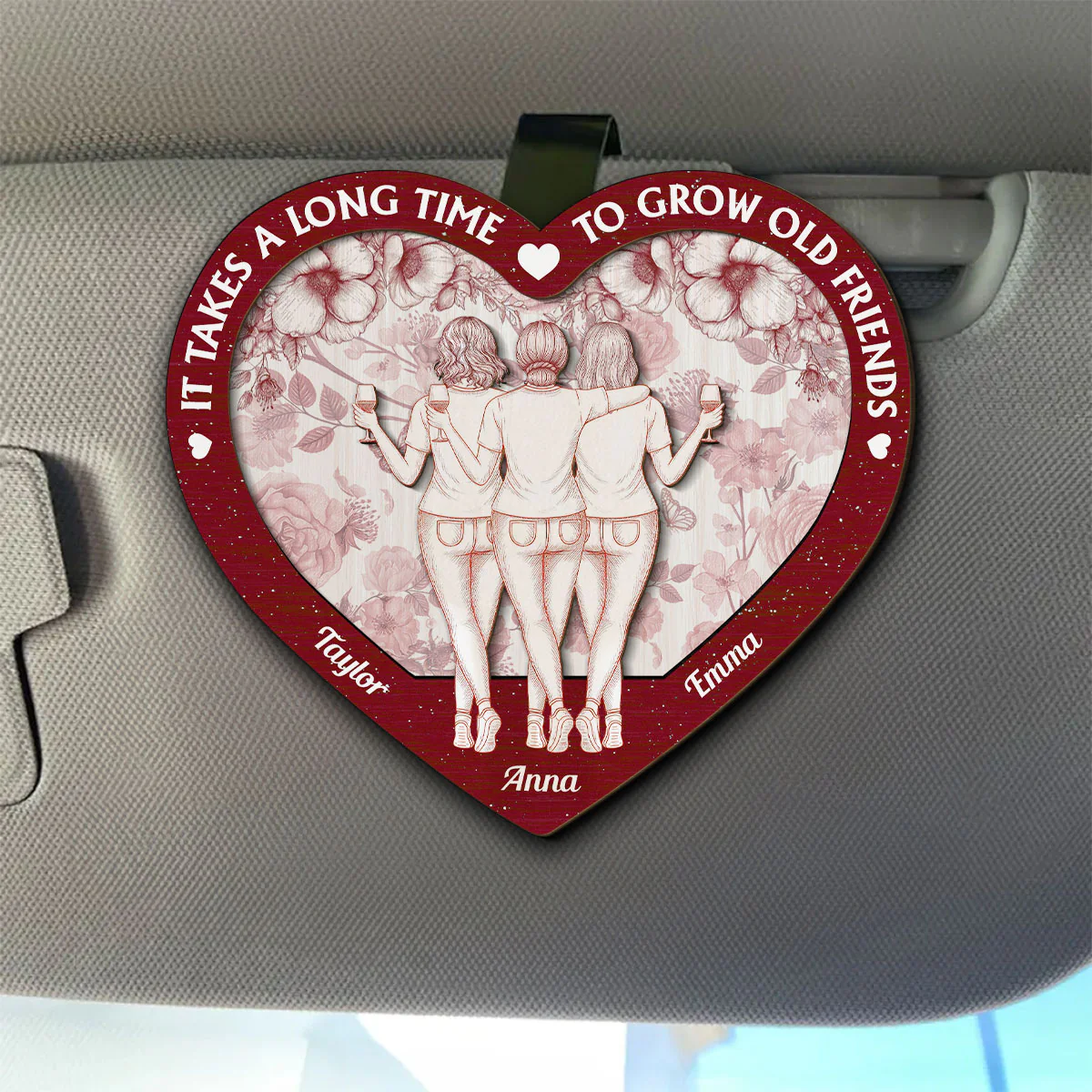 Bestie Old Friends Take Time To Grow - Personalized Custom Car Visor Clip - Image 2