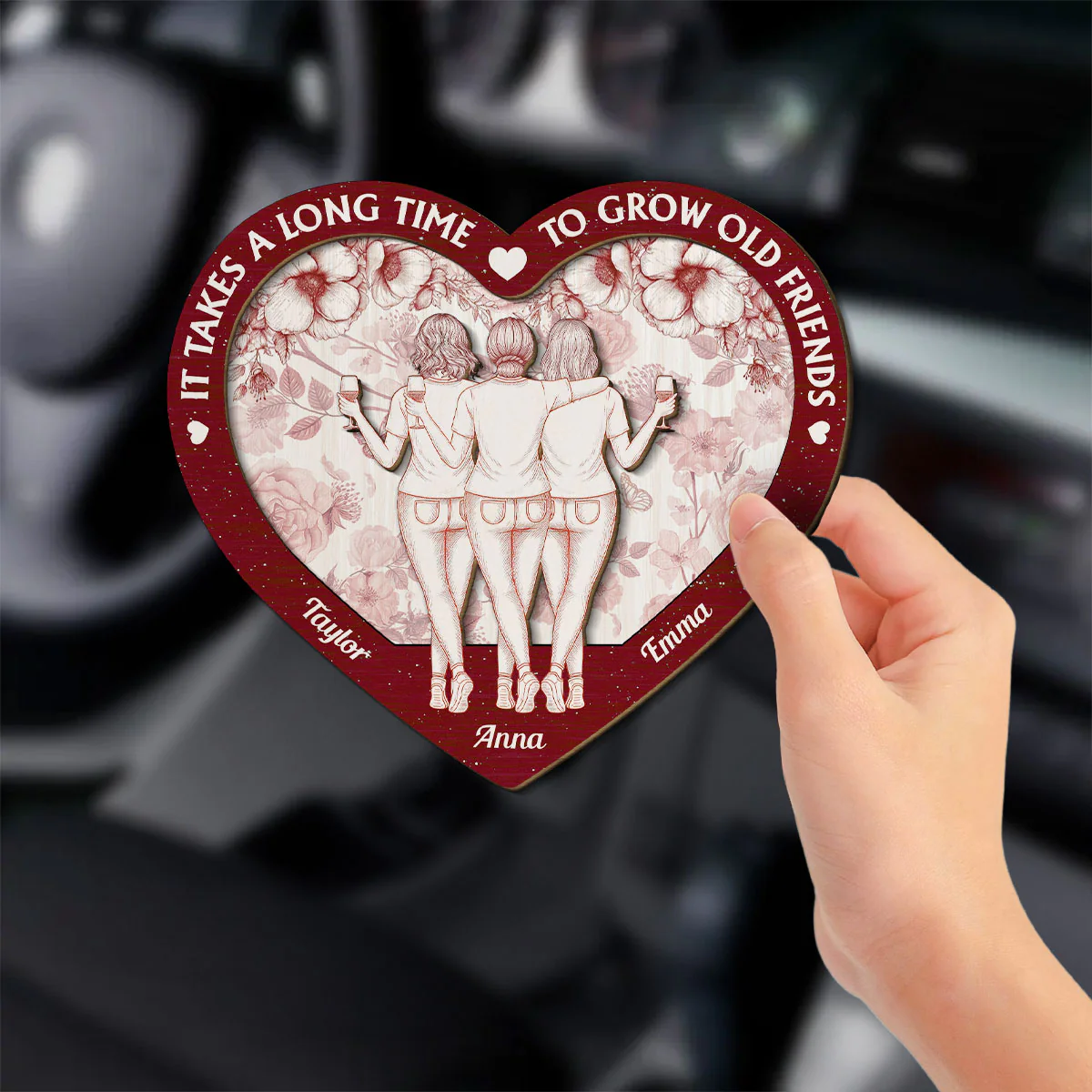 Bestie Old Friends Take Time To Grow - Personalized Custom Car Visor Clip - Image 3