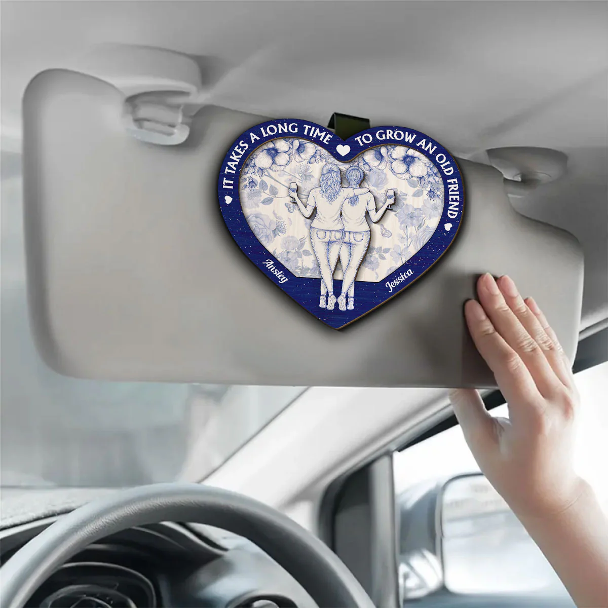 Bestie Old Friends Take Time To Grow - Personalized Custom Car Visor Clip - Image 4