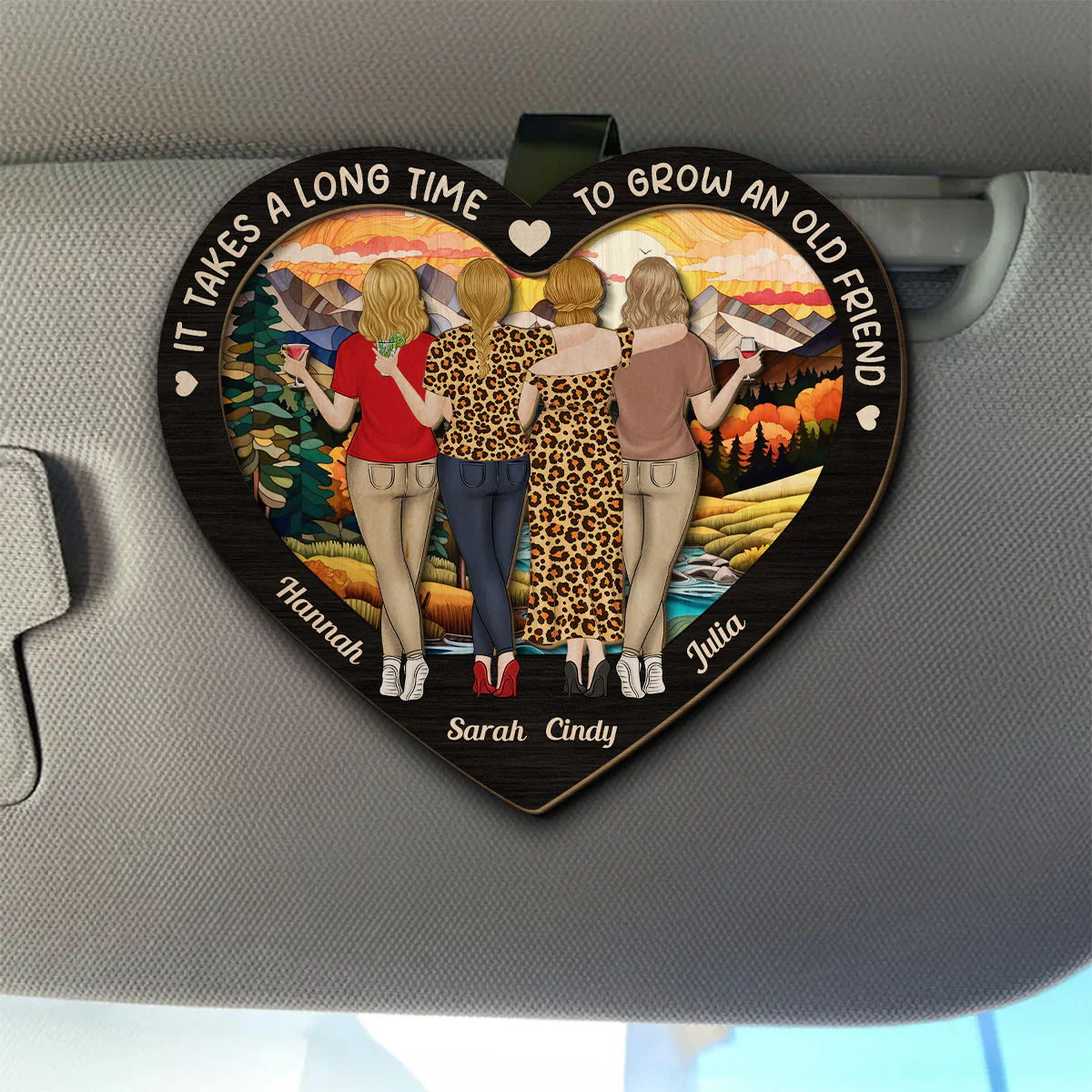 Bestie Old Friends Take Time To Grow - Personalized Custom Car Visor Clip - Image 4