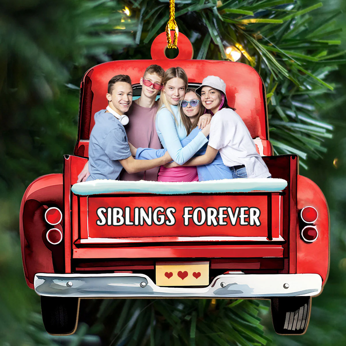 Bestie On Red Truck - Personalized Custom 1-layered Wood Ornament - Image 4
