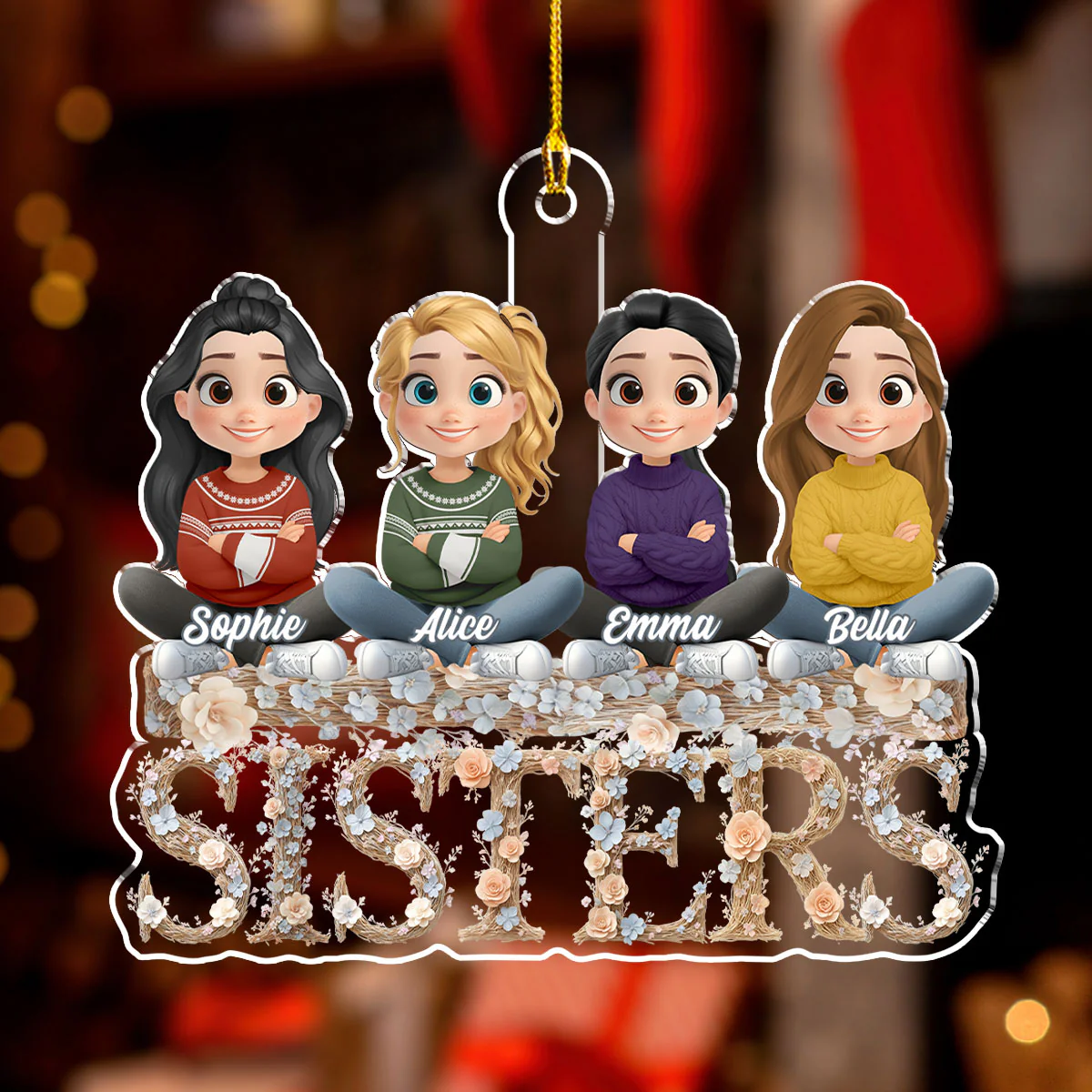 Bestie Sister Flower - Personalized Custom Acrylic Ornament - Image 3