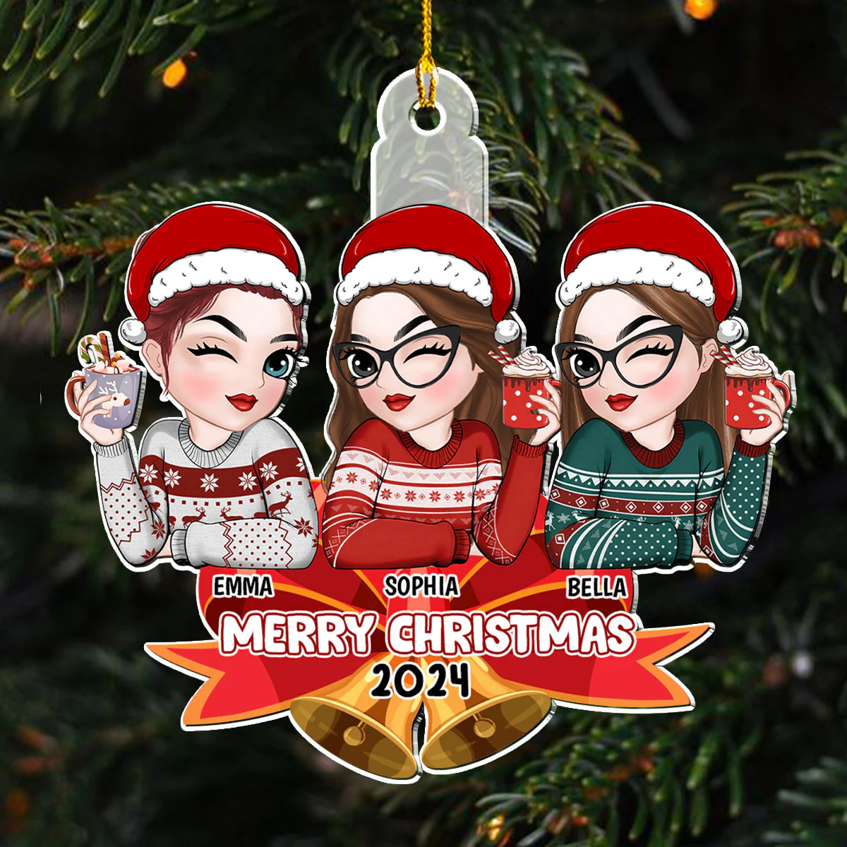 Bestie Sitting On Bell - Personalized Custom Acrylic Ornament - Image 4