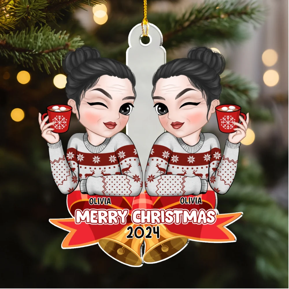 Bestie Sitting On Bell - Personalized Custom Acrylic Ornament - Image 5