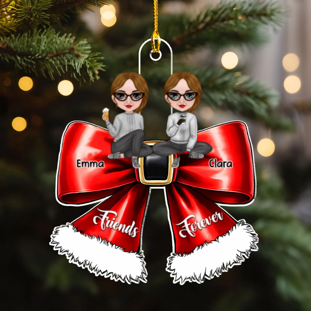 Bestie Sitting On Bowtie - Personalized Custom Acrylic Ornament - Image 5