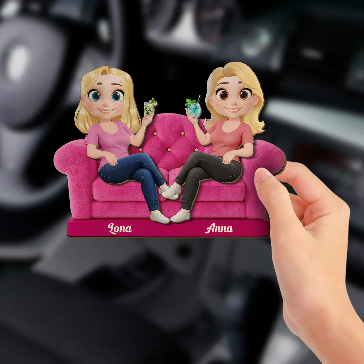 Bestie Sitting Together Cartoonize - Personalized Custom Car Visor Clip - Image 2