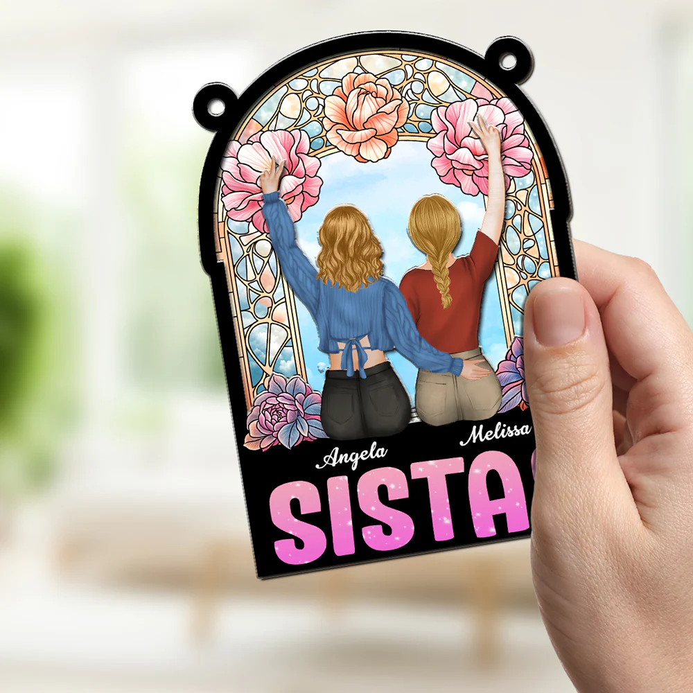 Bestie Sitting Together - Personalized Custom Suncatcher - Image 2