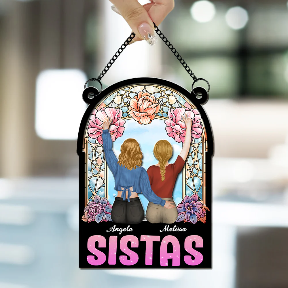 Bestie Sitting Together - Personalized Custom Suncatcher - Image 3