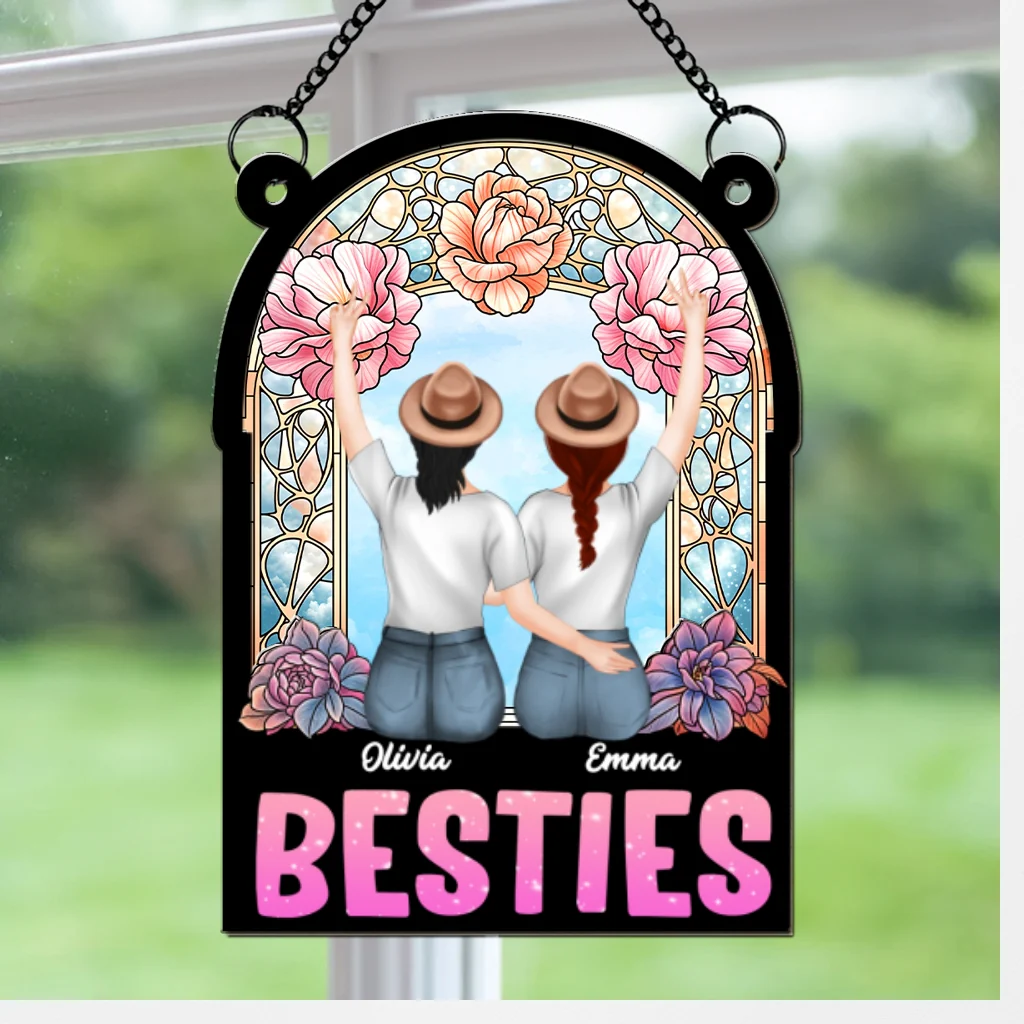 Bestie Sitting Together - Personalized Custom Suncatcher - Image 6