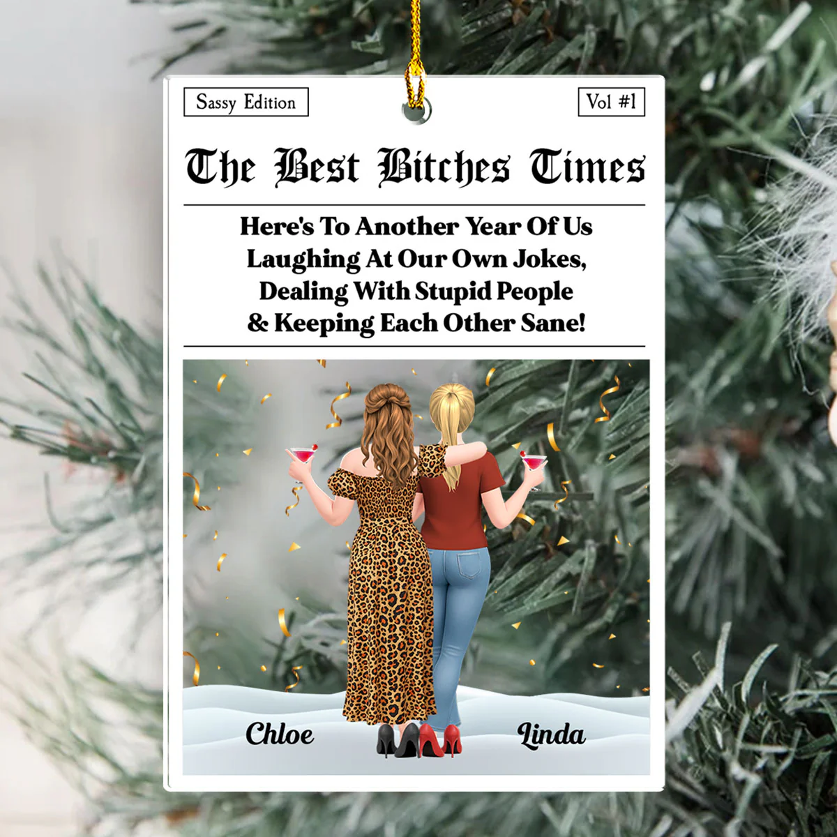 Bestie Times Newspaper - Personalized Custom Acrylic Ornament - Image 3