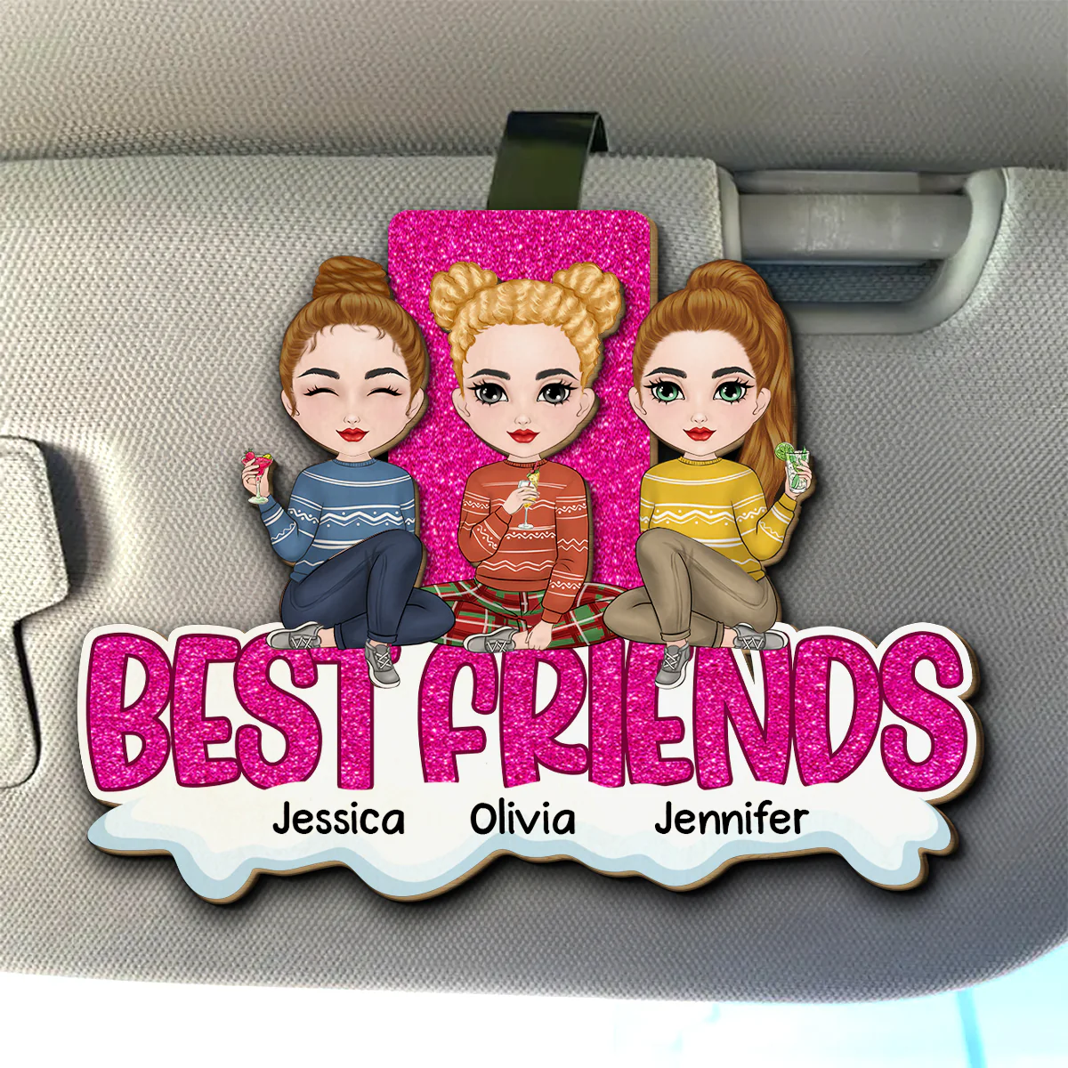 Bestie Together Version 2 - Personalized Custom Car Visor Clip - Image 4