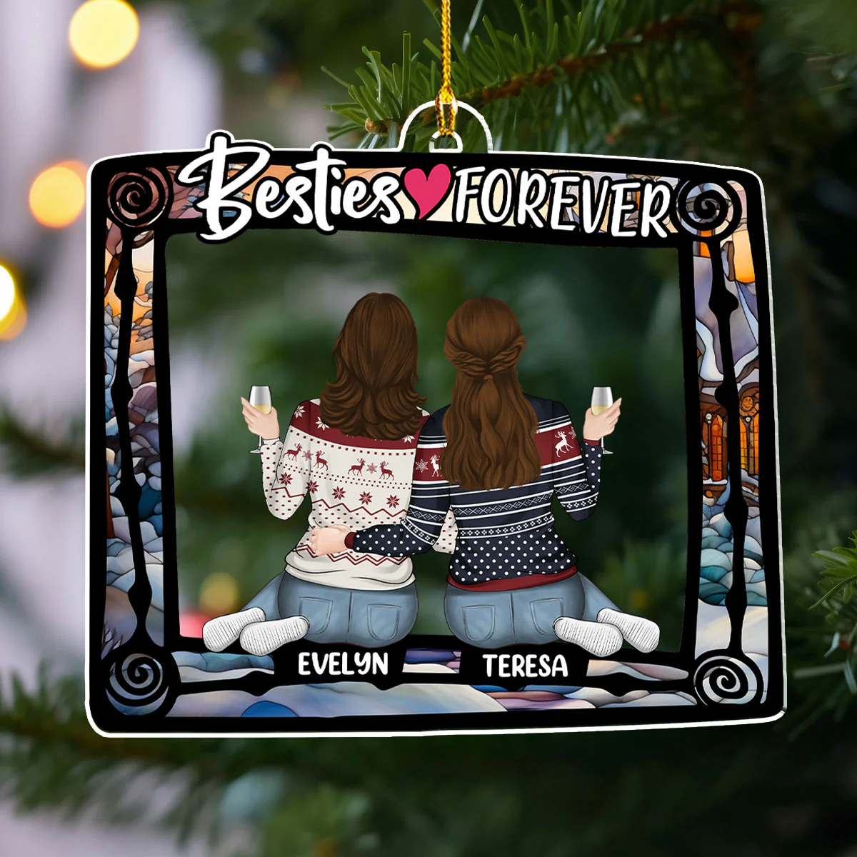 Besties Always And Forever - Personalized Custom Acrylic Ornament - Image 2