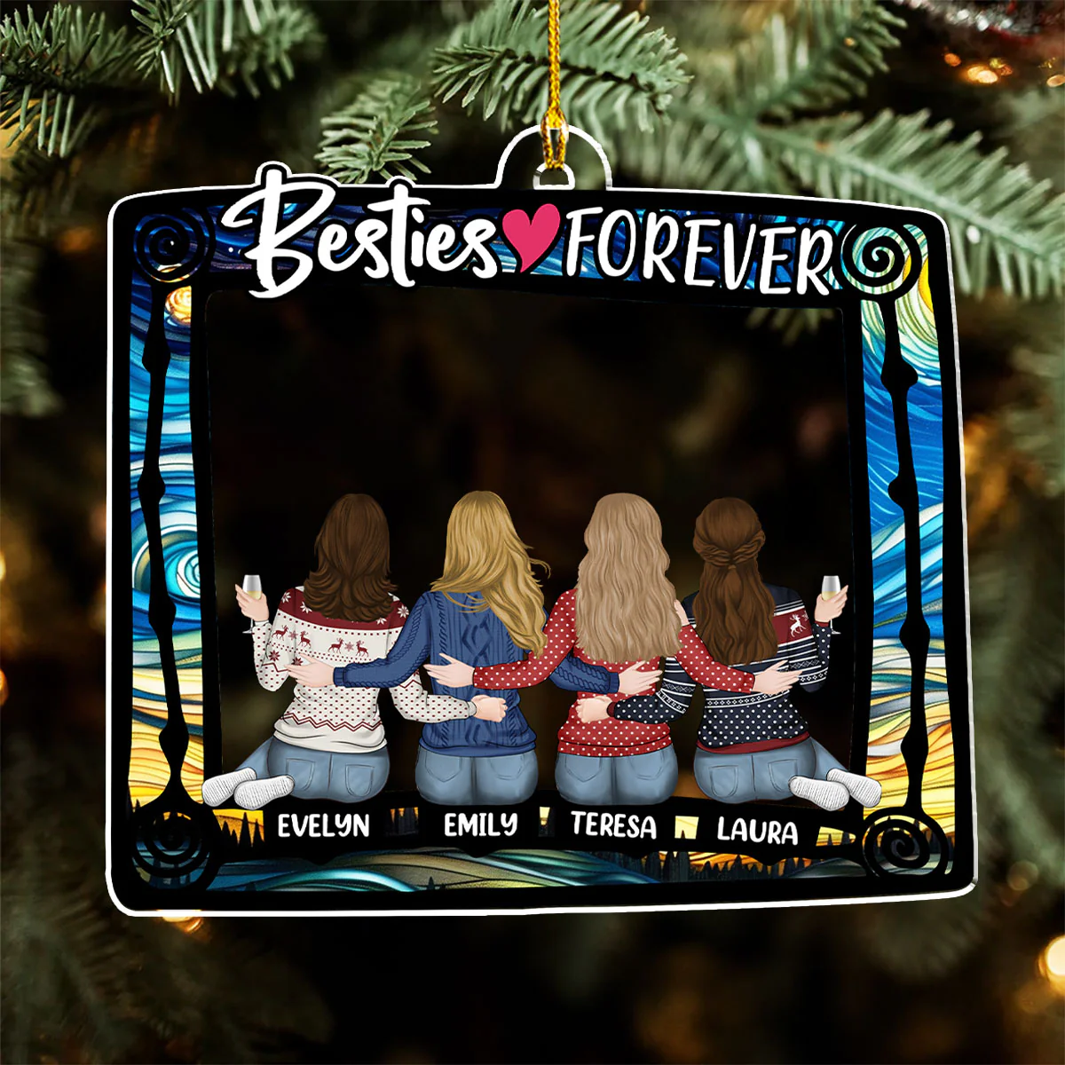 Besties Always And Forever - Personalized Custom Acrylic Ornament - Image 3