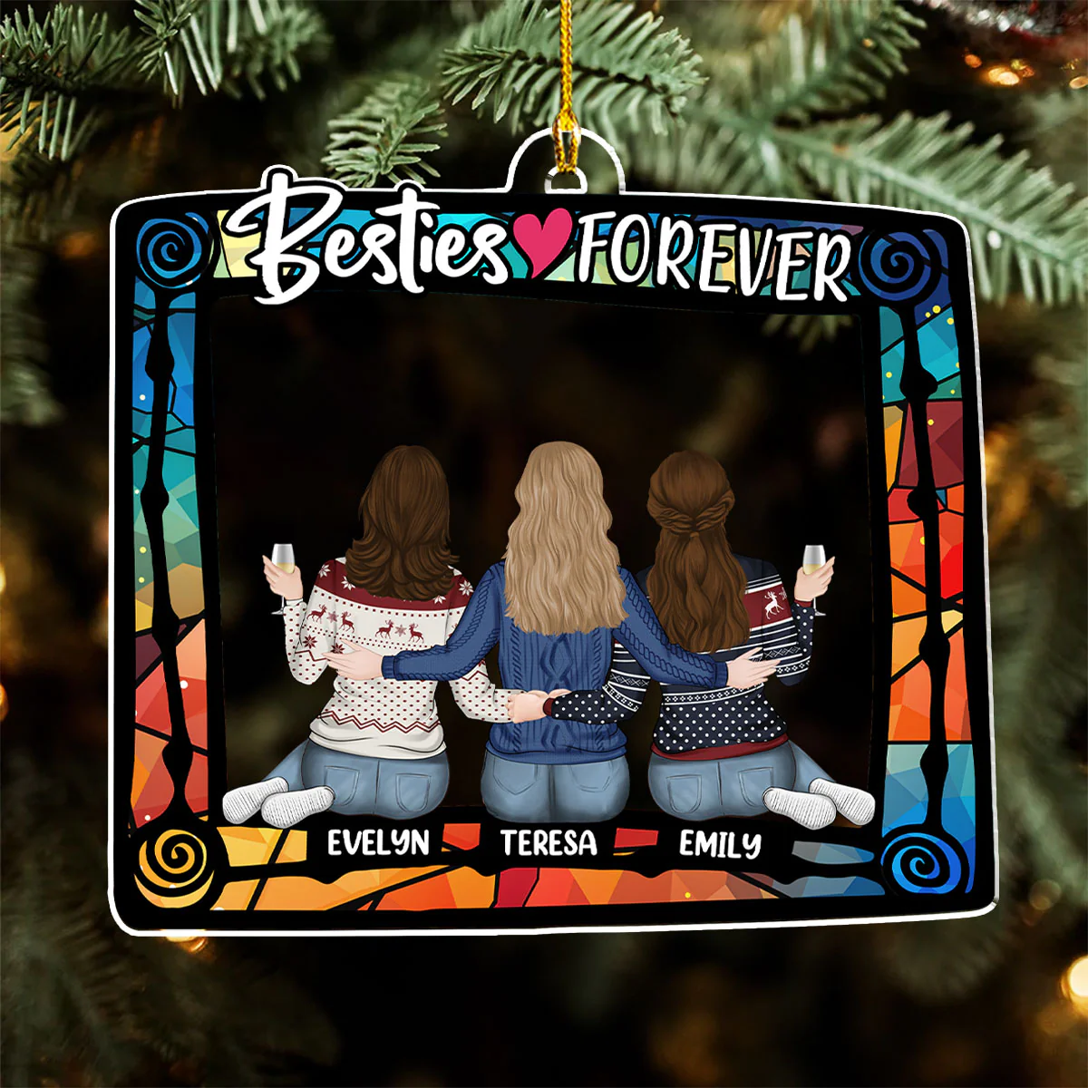 Besties Always And Forever - Personalized Custom Acrylic Ornament - Image 4
