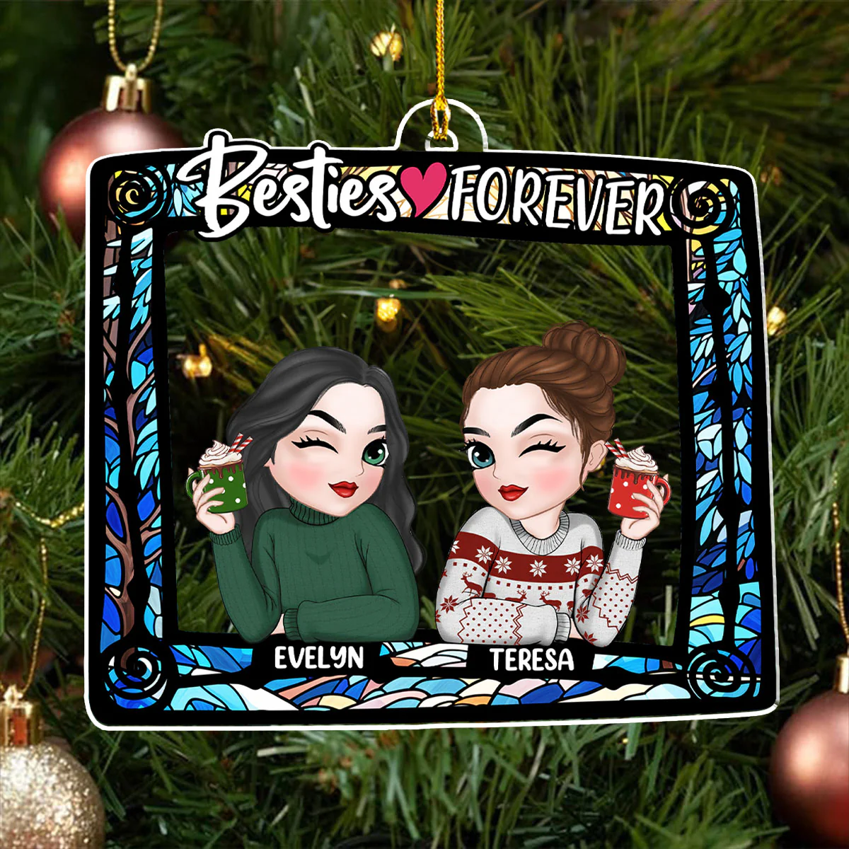 Besties Are Forever - Personalized Custom Acrylic Ornament - Image 3