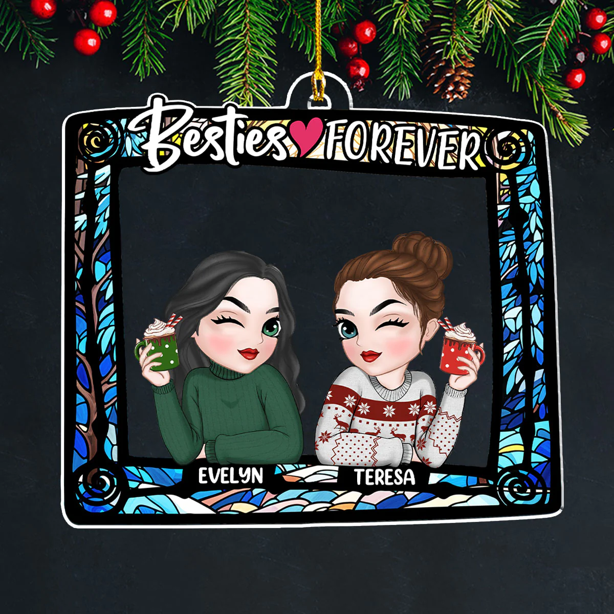 Besties Are Forever - Personalized Custom Acrylic Ornament - Image 4