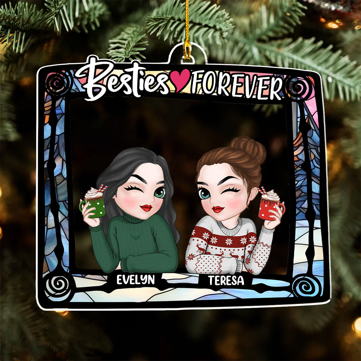 Besties Are Forever - Personalized Custom Acrylic Ornament - Image 5