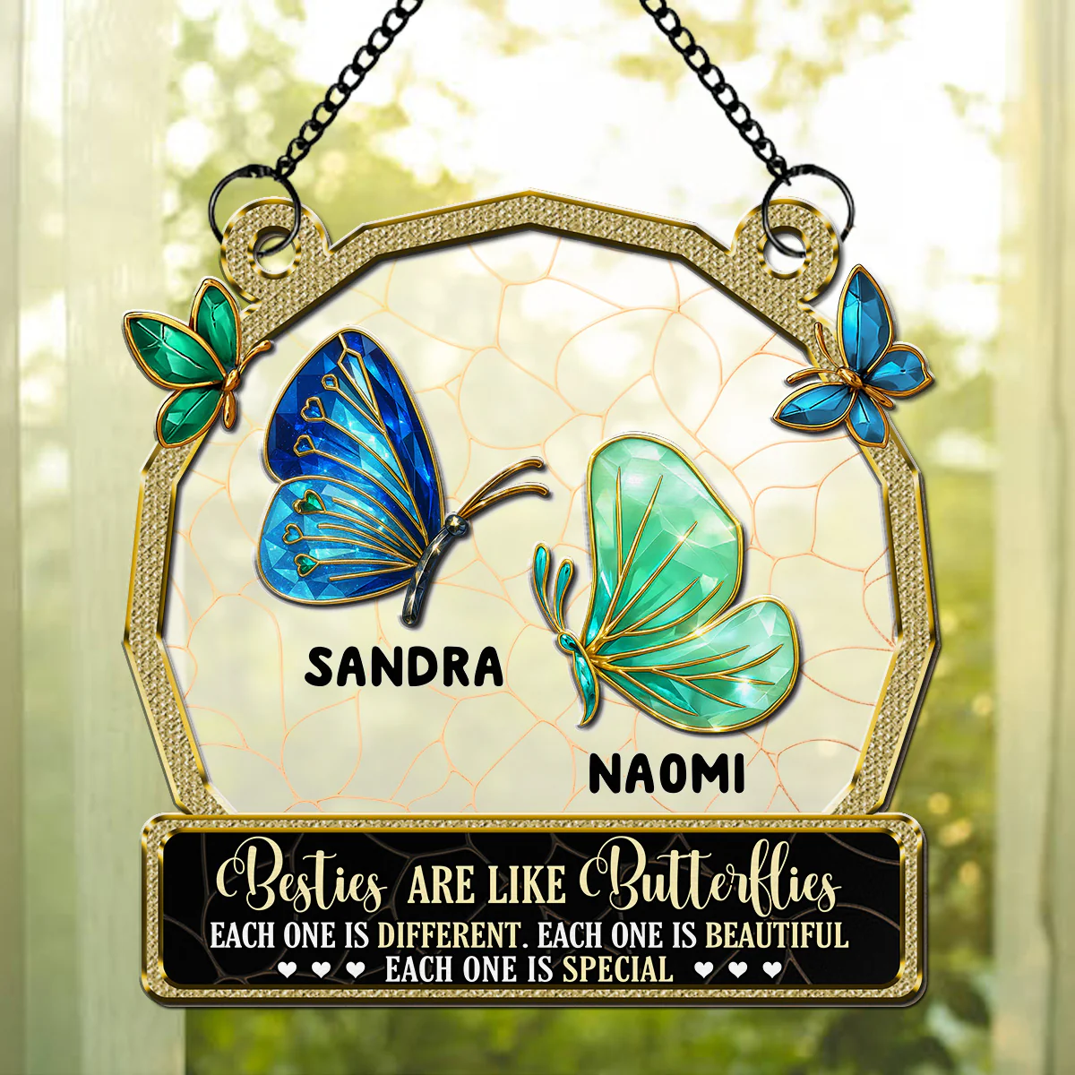 Besties Are Like Butterflies - Personalized Custom Suncatcher - Image 2