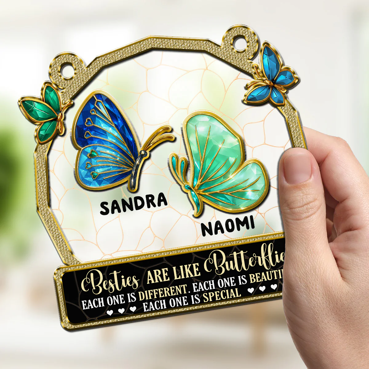 Besties Are Like Butterflies - Personalized Custom Suncatcher - Image 3