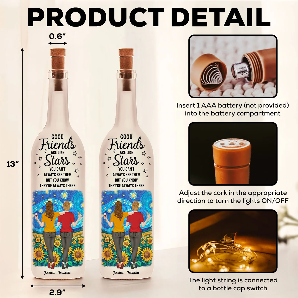 Besties Are Like Star - Personalized Custom Bottle Lamp - Image 5