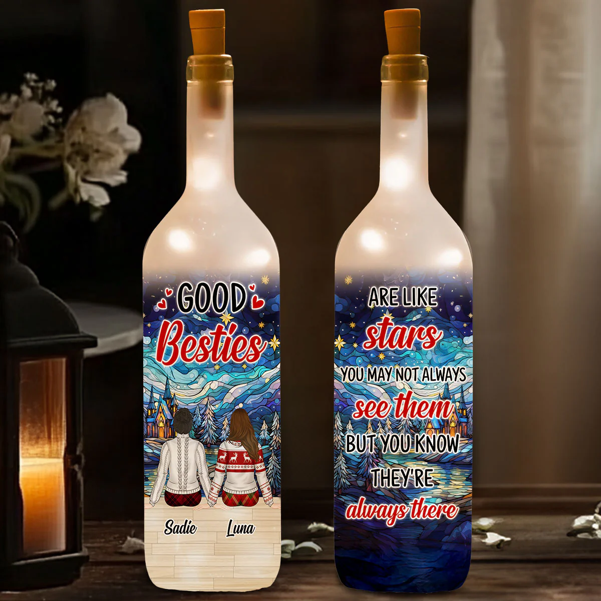 Besties Are Like Stars - Personalized Custom Bottle Lamp - Image 2