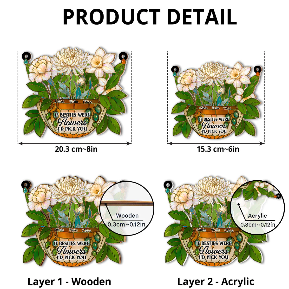 Besties Bloom Together - Personalized Custom Suncatcher - Image 4
