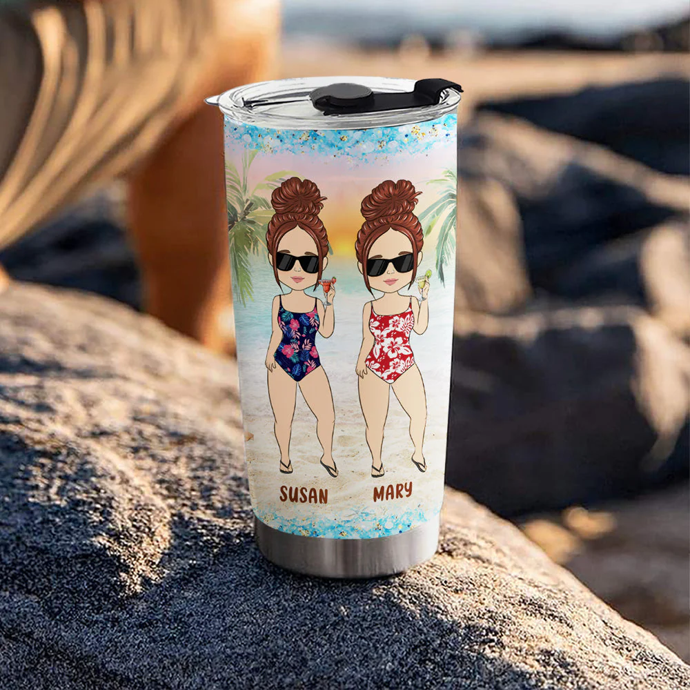 Besties Bonding Over Alcohol - Personalized Custom Tumbler - Image 2