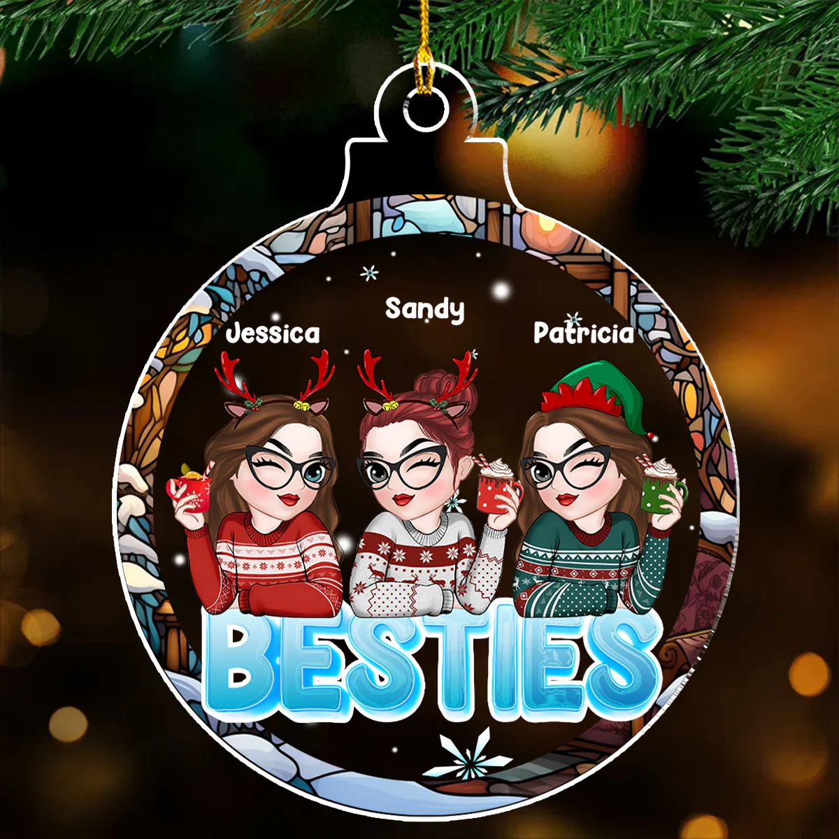 Besties Christmas - Personalized Custom Acrylic Ornament - Image 2
