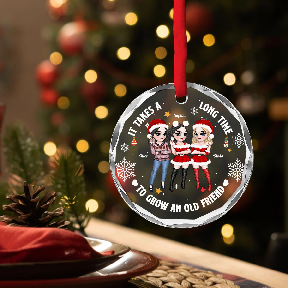 Besties Christmas - Personalized Custom Glass Ornament - Image 3