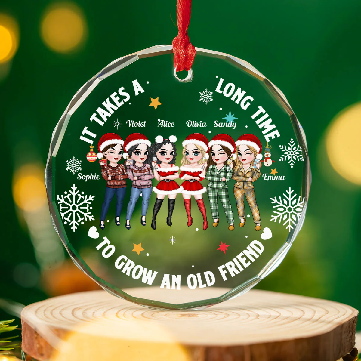 Besties Christmas - Personalized Custom Glass Ornament - Image 4