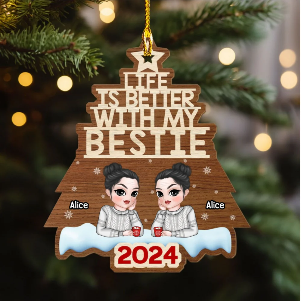 Besties Christmas Tree - Personalized Custom Wood Ornament - Image 5